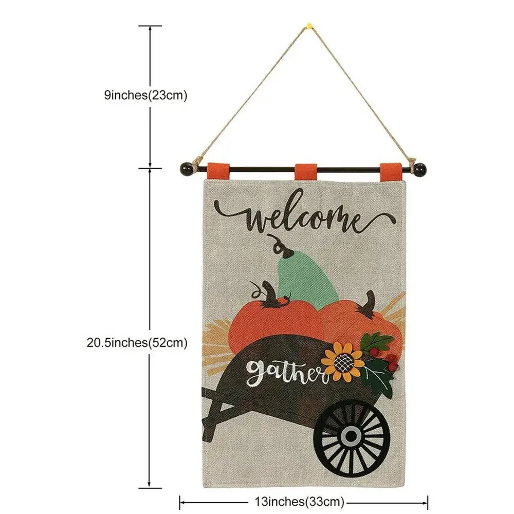 Thanksgiving Day Hanging Flag Banner Burlap Wall Art Decor Thanks Pumpkin
